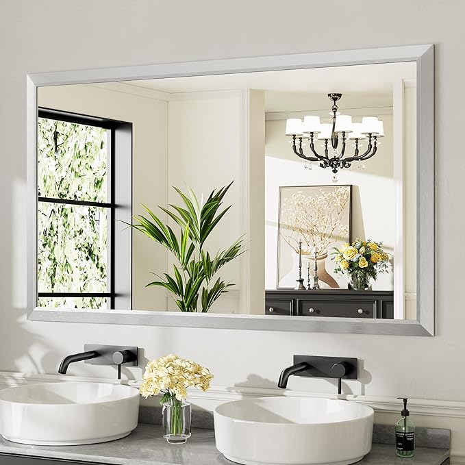 60x36 Inch Brushed Silver Bathroom Mirror