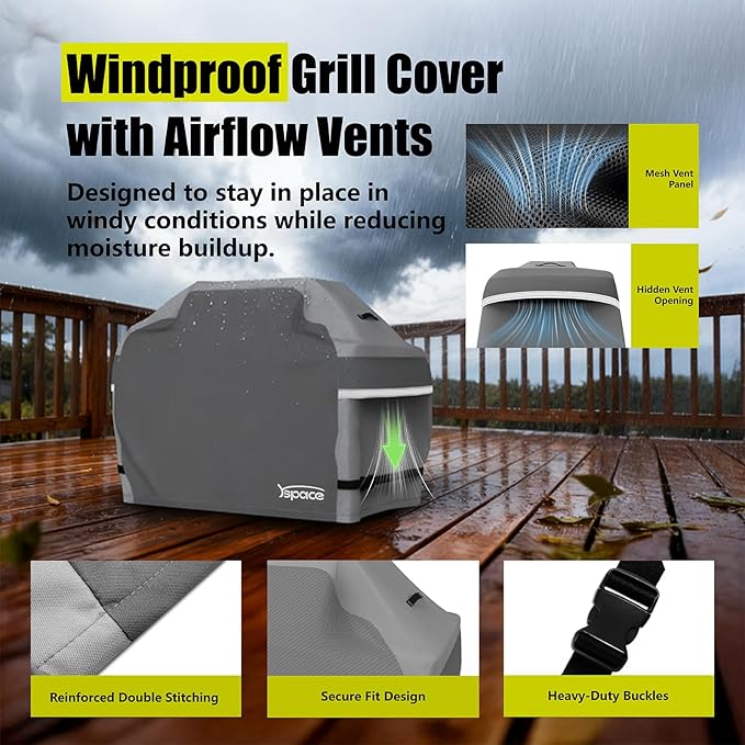 YSPACE Grill Cover Heavy Duty Waterproof 48 Inch, Outdoor 2–3 Burner Gas BBQ Grill Cover, Weather Resistant with Adjustable Straps, Fits Weber, Char-Broil, Brinkmann, Nexgrill