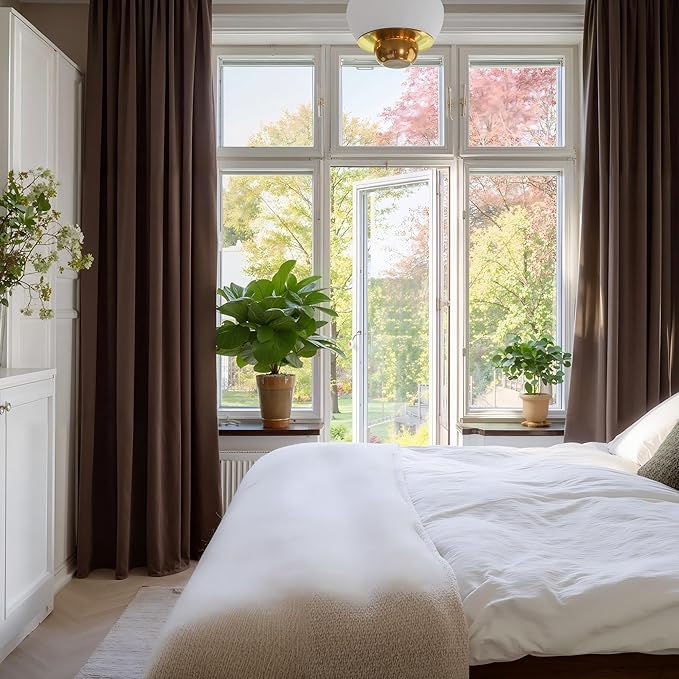 NICETOWN Brown Velvet Curtains, Thermal Insulated Sound Reducing Heavy Matt