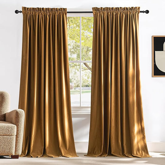 NICETOWN Gold Brown Velvet Curtains, Luxury and Soft Thermal Insulated Velvet