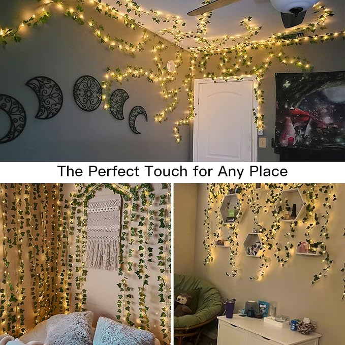 suddus Vines with Light for Bedroom, 200 LED Fairy Lights with Vines, Ivy