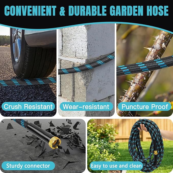 Gardentime 25FT Non-Expandable Garden Hose, Heavy Duty Flexible Water Hose with Leakproof 3/4" Fittings 10 Modes Spray Nozzle, Kink-Free, Lightweight & Durable for Yard, Lawn, Garden & Outdoor Use
