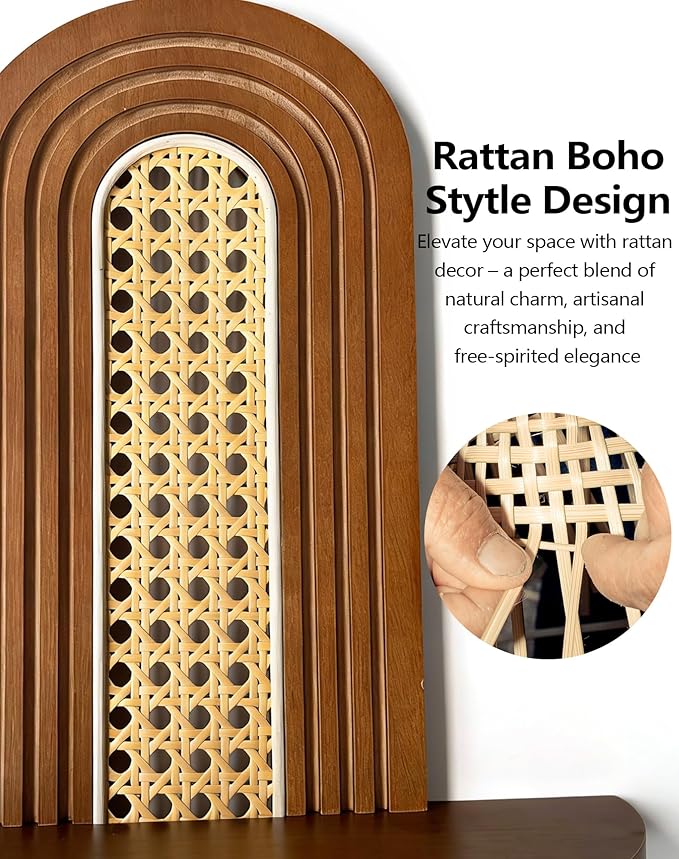 Floating Shelves for Wall, Boho Home Wall Decor, Rattan Plant Shelf Set of 2
