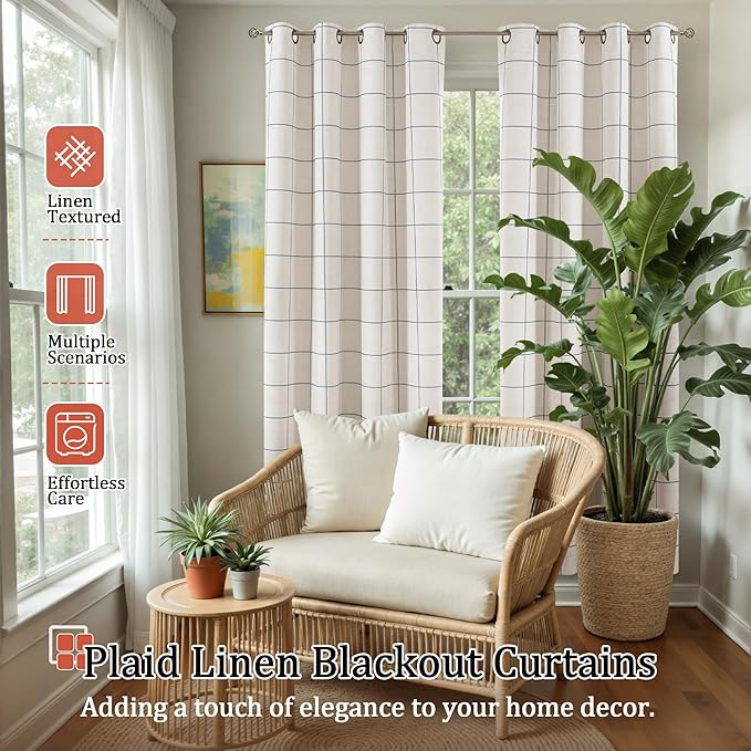Lajode Navy Blue Linen Blackout Curtains