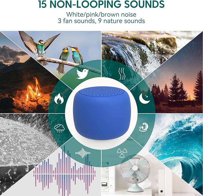 Babelio White Noise Sound Machine for Adults Kids Baby, Mini, 15 Non-looping Sounds, Timer, Memory Function, Easy to Pocket and Travel Navy