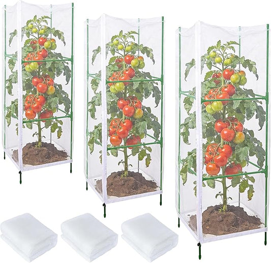 3 Pcs Garden Bird Netting Plant Cover for Square Tomato Cage, 55"Ã19.7" Garden Bird Insect Netting with Zipper & Drawstring Netting for Vertical Climbing Plants,Vegetable and Flower (No Cage)