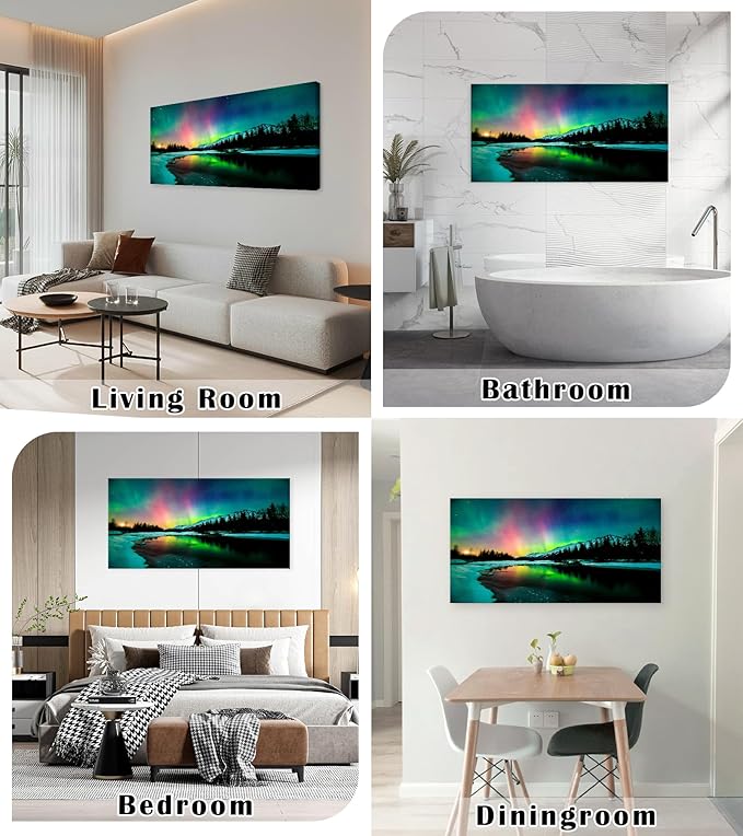 Cao Gen Decor Art S01998 Wall Art Aurora scenery Painting on Canvas Stretched
