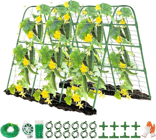 63" Tall Cucumber Trellis for Raised Garden Bed U-Frame Arch Tunnel Trellis Metal Tomato Cage Plant Support Stand for Peas,Bean,Grapes,Flowers,Vines Climbing Plants Outdoor
