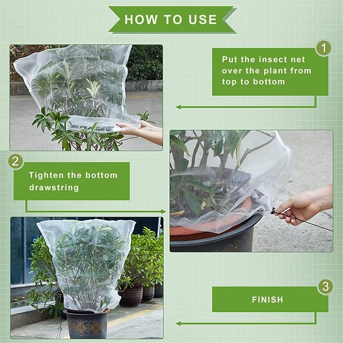 Drawstring Blueberry Netting for Bushes (6 Pack 3.28×2.62FT) - Easy Install Reusable Garden Netting, Protective Mesh for Fruit Trees & Tomato Plants, Blocks Birds, Squirrels & Insects