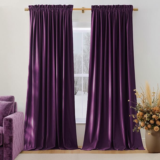 NICETOWN Purple Velvet Curtains 90 inch Long