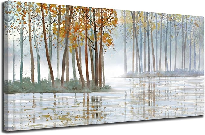 Arjun Birch Trees Wall Art Canvas Forest Landscape Picture Painting, Nature Modern Artwork Large Framed for Living Room Bedroom Home Office Wall Decor 48"x24"