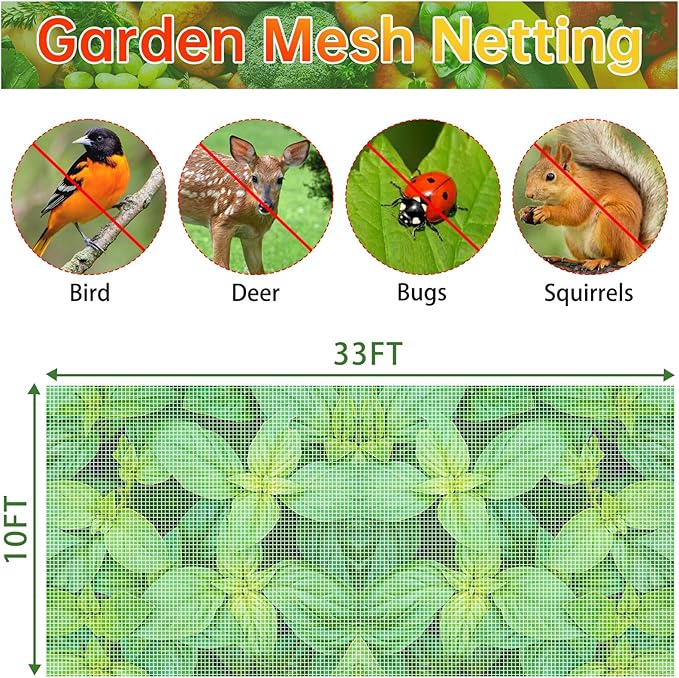 Garden Netting 10x33FT 2 Pack Ultra Fine Mesh, Insect Barrier Bird Netting for Garden Protection, Insect Bug Netting Garden Net for Protecting Plants Vegetables Flowers Fruits
