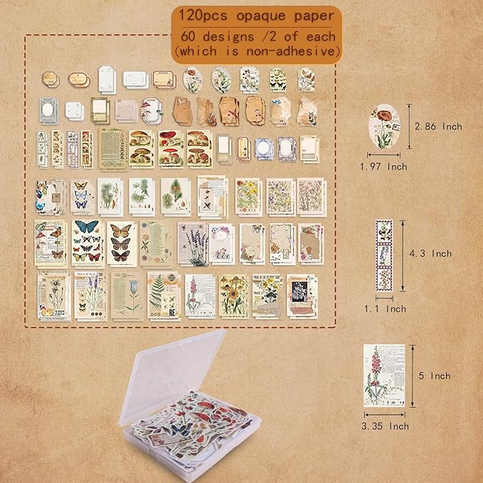 200Pcs Vintage Scrapbook Stickers, Aesthetic Junk Journal Stamping Supplies Kit, Scrapbooking Ephemera Washi Paper for Bullet Journaling Planners Diary Collage