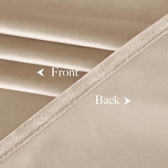 NICETOWN Beige Velvet Curtains 84 inches 2 Panels Set, Thermal Insulated Heavy