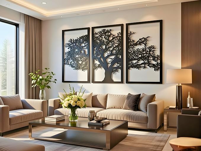 VAILLA Tree of Life Wall Art Decor Set of 3 Wall Hanging Sculpture Modern Wall