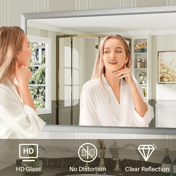 48x36 Inch Brushed Silver Bathroom Mirror