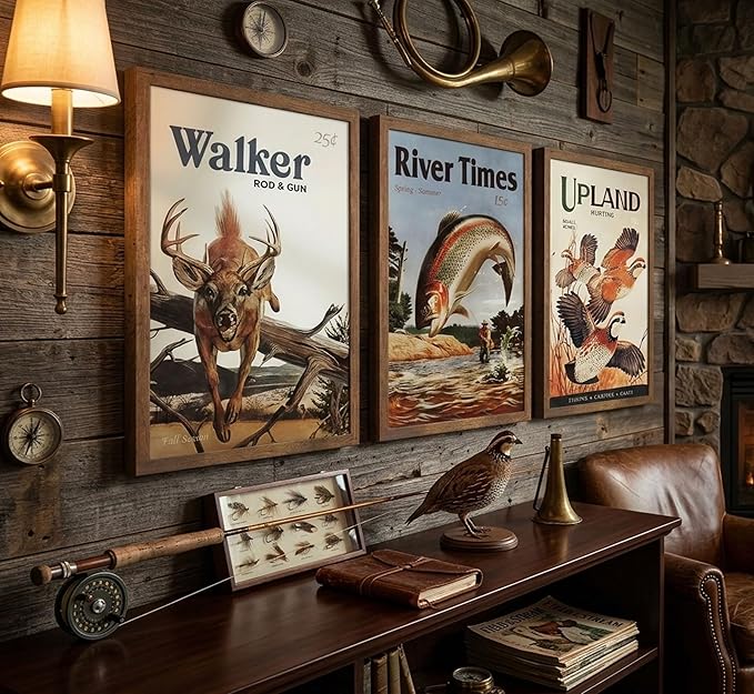 3Pcs Retro Hunting Canvas Wall Art Outdoorsy Wild Animal Posters Prints Nature Wilderness Deer Wild Duck Fishing Wall Decor Pictures Gift Send Hunter Dad For Farmhouse Living Room Bedroom Decoration