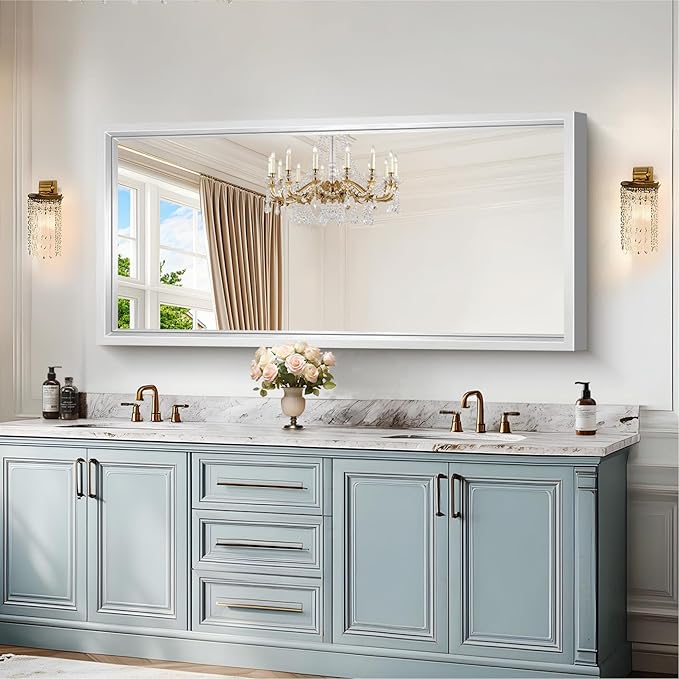 60"x28" Brushed Silver Bathroom Mirror, Large Rectangular Mirror