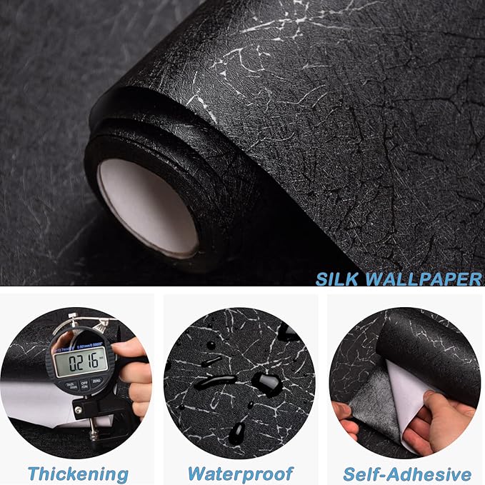 Cohoo Home 512inL 15.7inW Black Silk Peel and Stick Wallpaper