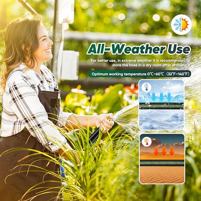 Garden Hose 50ft, Non-Expanding Water Hose, Flexible Ultra-Light, Anti-Kink, Wear-Resistant, Portable, Easy Storage, Hose with 3/4 for Outdoor, Garden, Yard and Lawn, Black Green