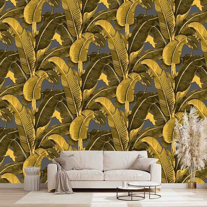Vintage Gold Banana Leaf Bathroom wallpeper Living Room Bedroom Tropical Plant