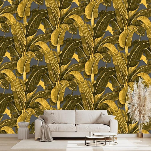 Vintage Gold Banana Leaf Bathroom wallpeper Living Room Bedroom Tropical Plant