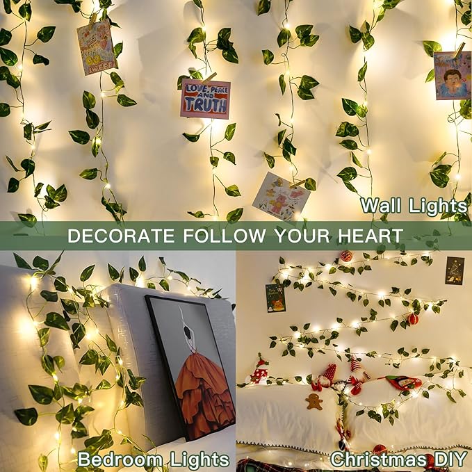 suddus Vine with Fairy Lights Battery Operated, 33ft100 LED Pothos String