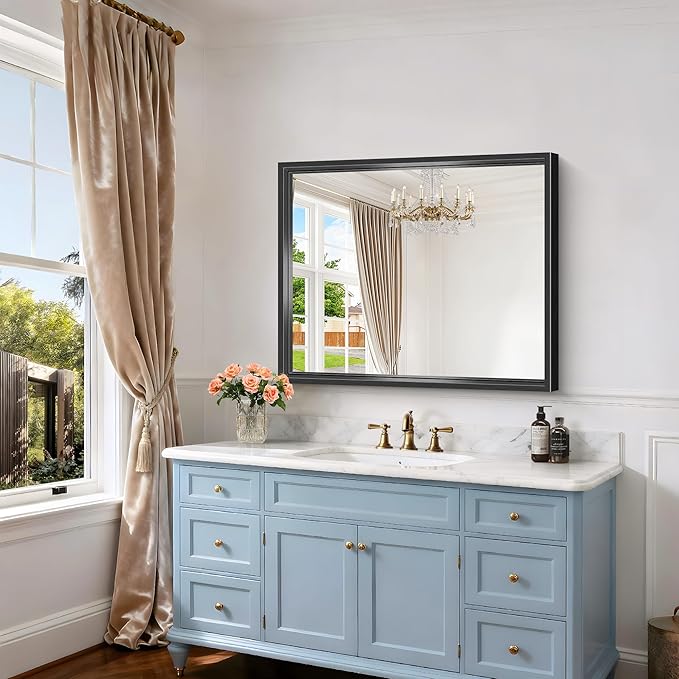 Black Bathroom Mirror, 36 x 30 Inch Brushed Black Rectangle Mirrors