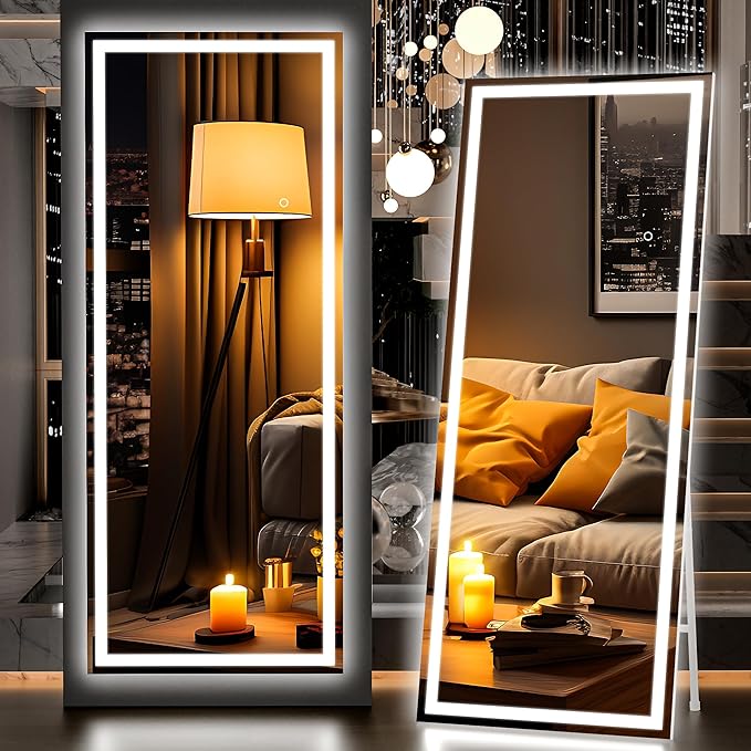 Hasipu Full Length Mirror with Lights, Full Body Dressing Hanging Mounted Mirror