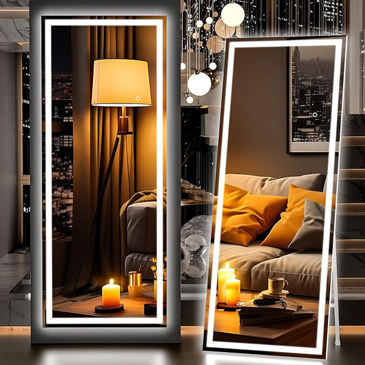 Hasipu Full Length Mirror with Lights, Full Body Dressing Hanging Mounted Mirror