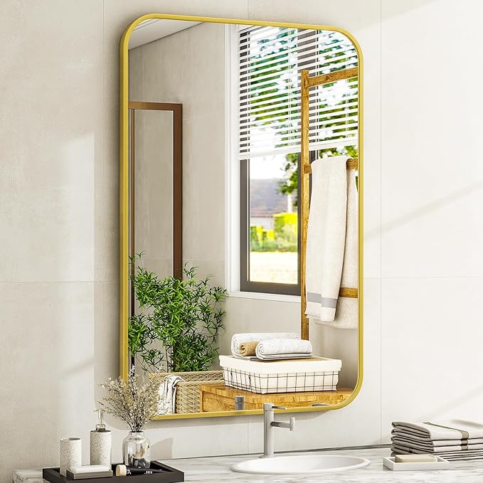 Easly 20 x 28 Inch Bathroom Mirror, Rounded Rectangular Vanity Mirror