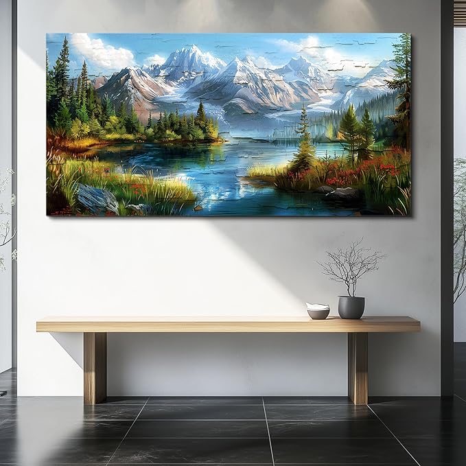 FUHAIHUA Large Wall Decor For Living Room Canvas Wall Art For Office Farmhouse Wall Decorations For Bedroom Mountains Rivers Landscape Painting Modern Pictures Artwork Room Home Decor 24x48 In