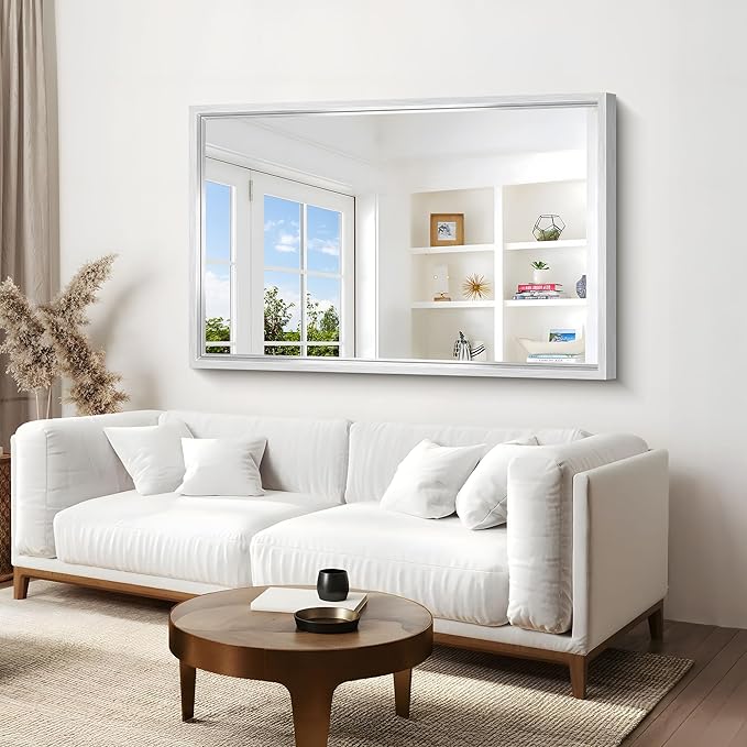 60"x40" Brushed Silver Bathroom Mirror, Large Rectangular Mirror