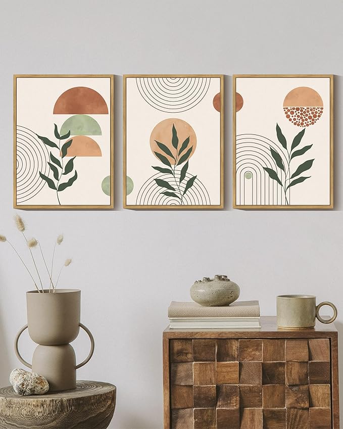 PHOPAGO Boho Wall Art Sage Plant Botanical Bohemain Framed Wall Printing