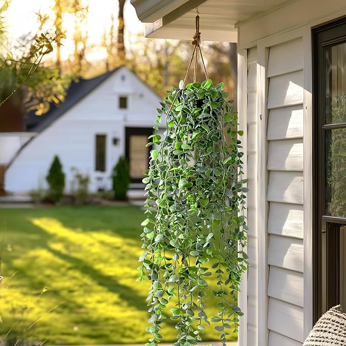 Artificial Hanging Plant 2 Pcs Faux Plant Ivy Vine Faux Eucalyptus Vines Fake