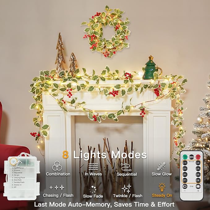 suddus 40 LED Christmas Fairy Lights Battery Powered, 12.5ft Vine String Lights