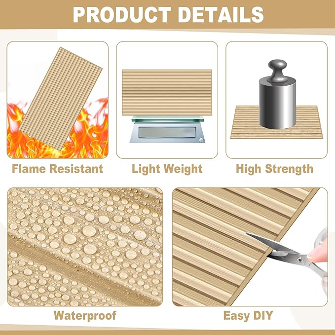 Nuanchu 18 Pack 4x2 FT 3D Slat Wall Panels Large PVC Fluted Panel Decorative