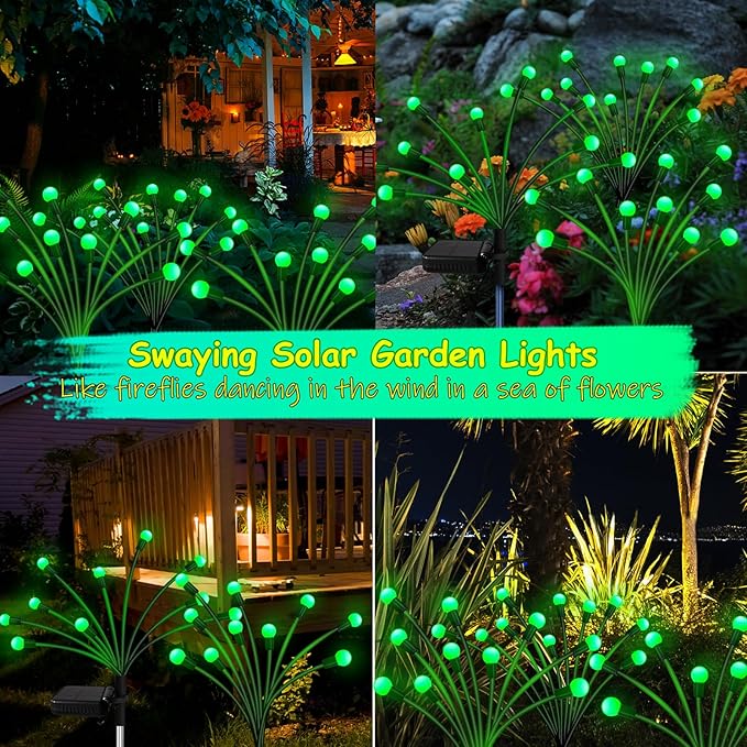Kohlrabi Solar St Patricks Day Lights Outdoor, 4 Pack 32 LED Solar Green Firefly Lights Waterproof, Starburst Wind Swaying Light for Outside Yard Patio Planter Flower Bed Walkway Christmas Decoration