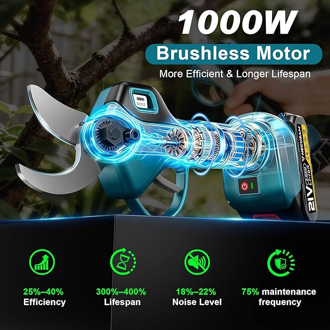 Cordless Electric Pruning Shears: 2-in-1 Pole Pruner with 21V 2×2000mAh Batteries, 14FT Reach, 1.9" Opening Diameter, 1000W Brushless Branch Cutter, SK5 Blade + Extra Blade for Gardening Trimming