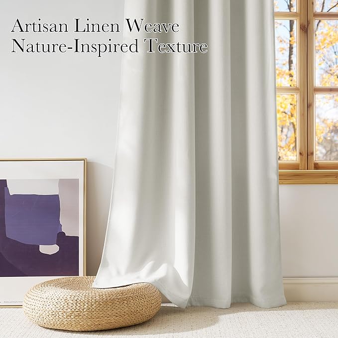 NICETOWN Natural Faux Linen Room Darkening Rod Pocket Curtains 63 inch Length