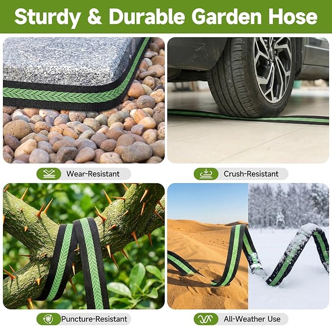 Garden Hose 25 ft Flexible Non-Expandable Water Hose Kink-Free Lightweight Leak-Proof High Pressure Durable Outdoor Portable Fabric Hoses Pipe with 3/4” Sturdy Fittings for Yard Lawn Car Wash