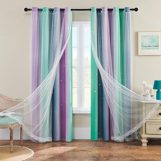 XiDi Purple Rainbow Curtains for Kids' Bedroom