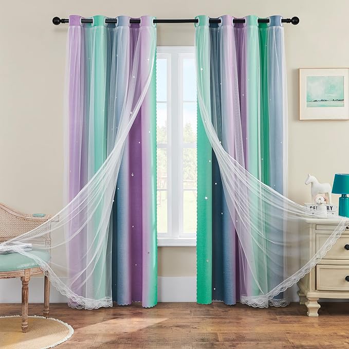 XiDi Grey Kids Curtains for Bedroom, Nursery Bedroom Blackout Curtain, Childs