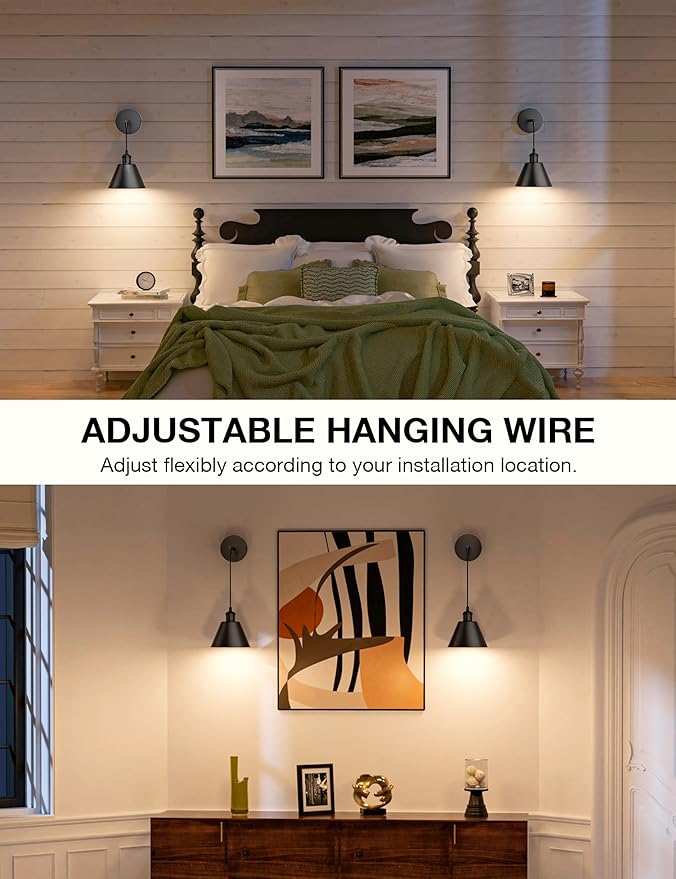 NIORSUN Matte Black Battery Operated Wall Sconce Set of 2, 5200mAh Dimmable