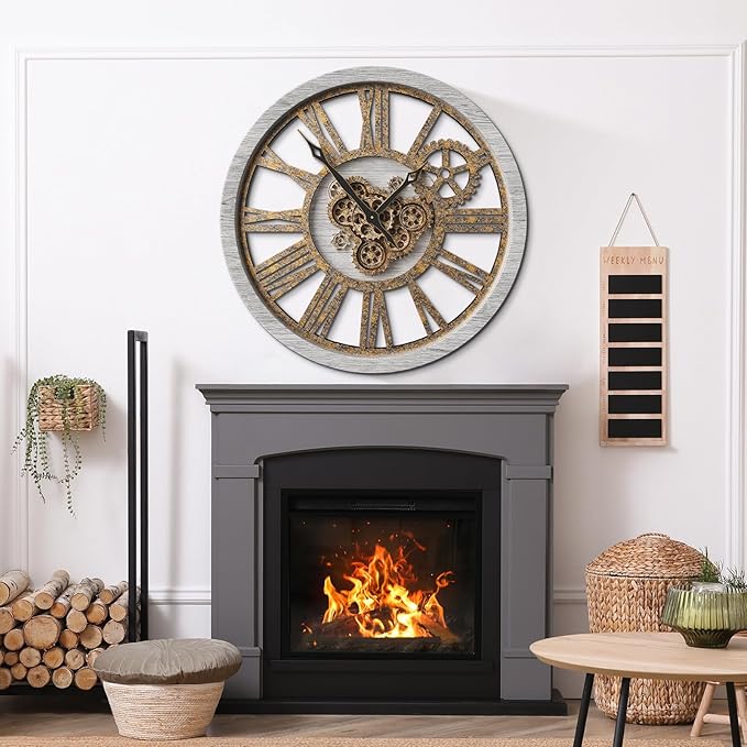 The B-Style Large Wall Clock 24 inch Moving Gear Wall Clock Oversized Vintage