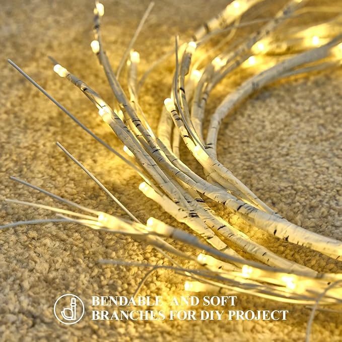 White Birch Garland with Lights 6ft 72LED, Battery Operated Twig Vine with Timer