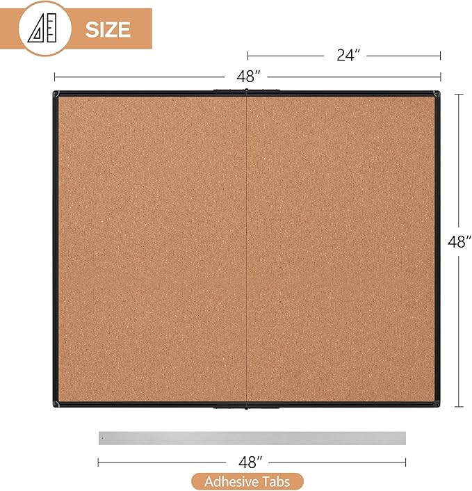 Extra Large Cork Bulletin Board 48" X 48", Foldable Notice Pin Board