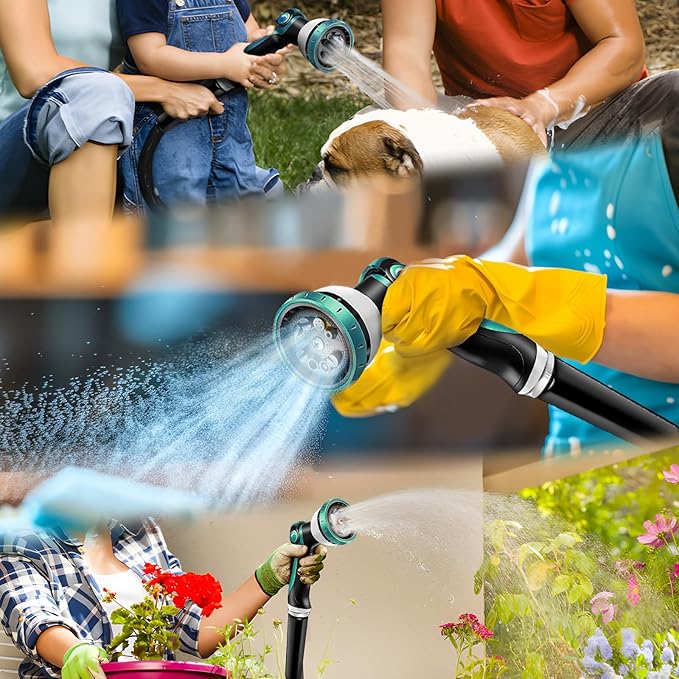 Non-Expandable Garden Hose 25feet, with 10 Function Hose Nozzle, Tough & Flexible, Lightweight, Crush Resistant Fittings, Kink & Tangle Free, Rust Proof