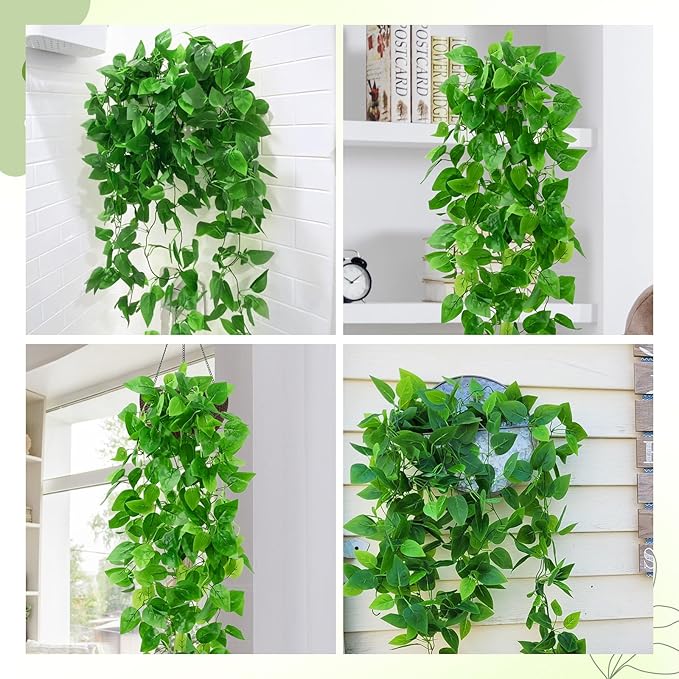 BLEUM CADE 2Pcs Fake Hanging Plants, 9 Branch Artificial Hanging Plant