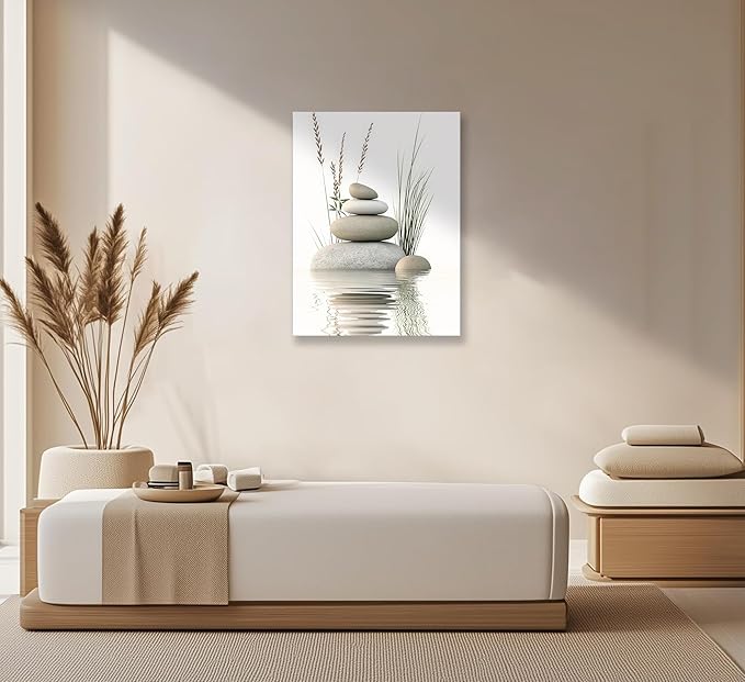 Zen Stone Canvas Wall Art Stacked Stones in Water Poster Print Tranquil Wild